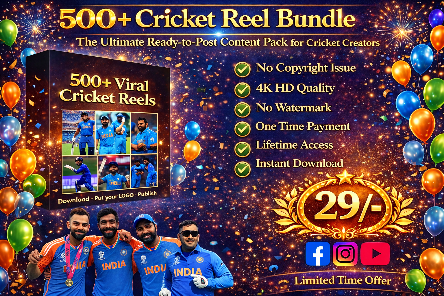 500+ Cricket Reel Bundle The Ultimate Ready-to-Post Content Pack for Cricket Creators